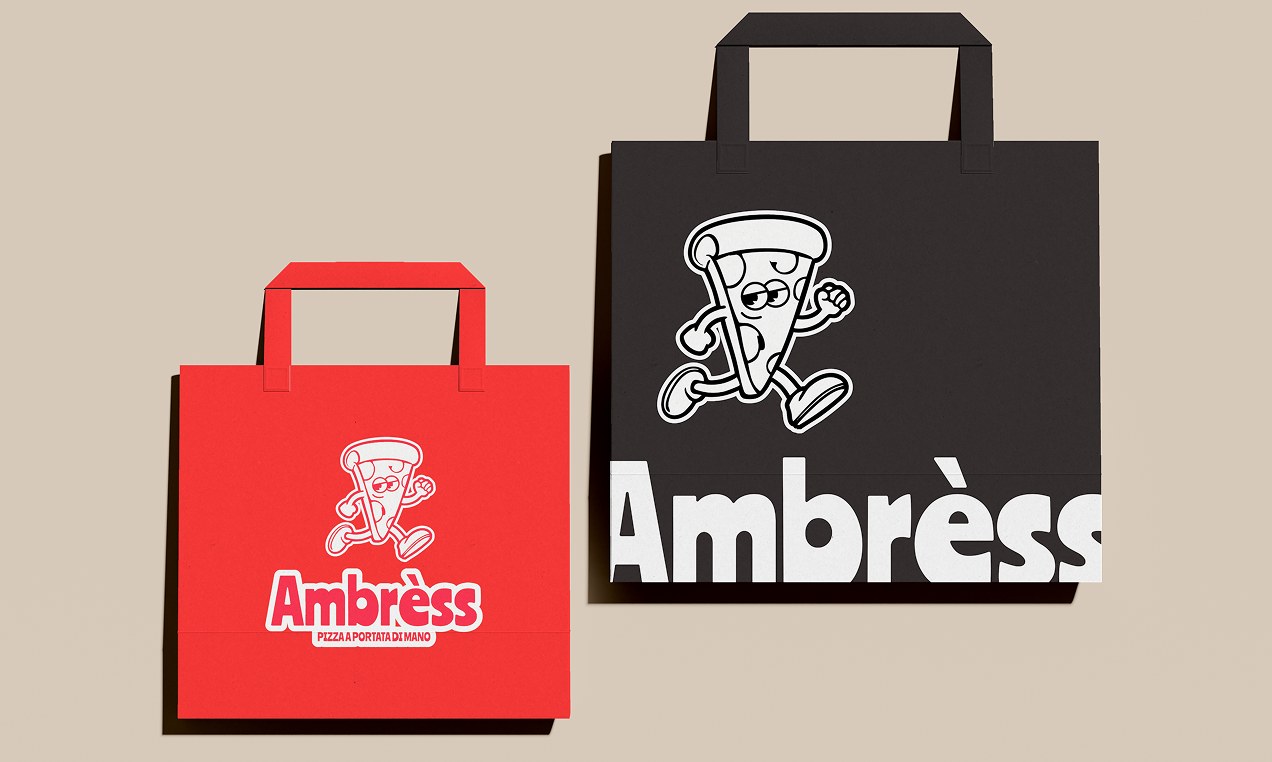 Shopper Ambrèss, una rossa e una nera, con mascotte e logotype