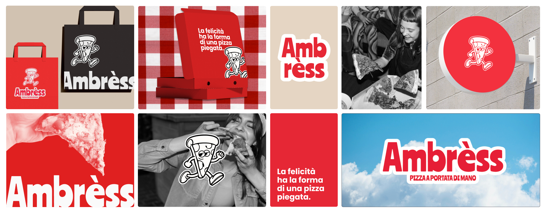 Moodboard Ambrèss: shopper, scatola, logotype, fotografia in bianco e nero, insegna rotonda e applicazioni del marchio